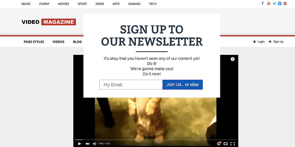 Irrelevant Newsletter Pop-Ups - Outdated Website